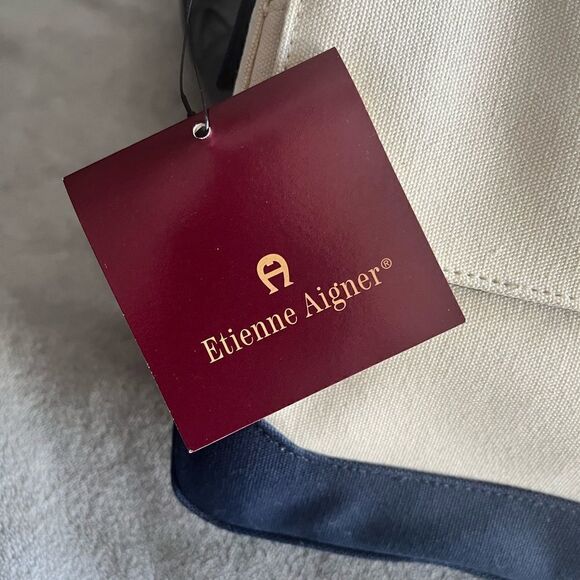 Etienne Aigner Fanvy Navy & Off-white Canvas Shoulder Handbag - Picture 6 of 11